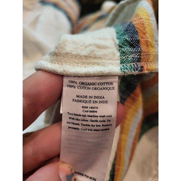 Faherty Hailee Dress Women's Small Ivory Rainbow Stripe Shift Mini Organic - Picture 6 of 6